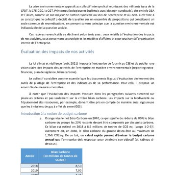 Proposition de repères revendicatifs intersyndicaux environnement Mars 2022