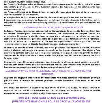 LE DROIT A L'AVORTEMENT DOIT ÊTRE RECONNU COMME DROIT FONDAMENTAL PARTOUT ET TOUT LE TEMPS