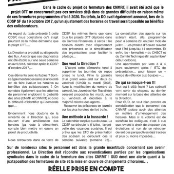 Evolution des horaires dans les CNMRT