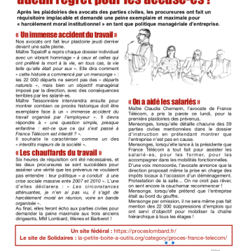Procès de France Télécom Orange Peines maximales requises, mais aucun regret pour les accusé-es ! 