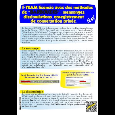 I-TEAM licencie avec des méthodes de "BARBOUZES" : mensonges, dissimulations, enregistrement de conversation privée !