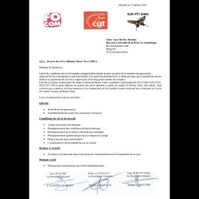 Préavis de Grève intersyndical Illimitée Basse Terre PDC1